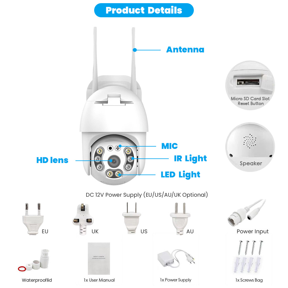 OEM H.265 Night Vision 4MP iCSee Waterproof Wireless Outdoor Network Security WiFi PTZ IP Camera