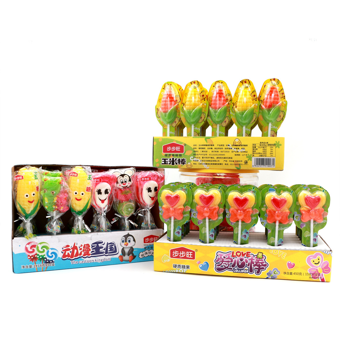 halal fruit flavor sweet corn shaped lollipop hard candy in display box