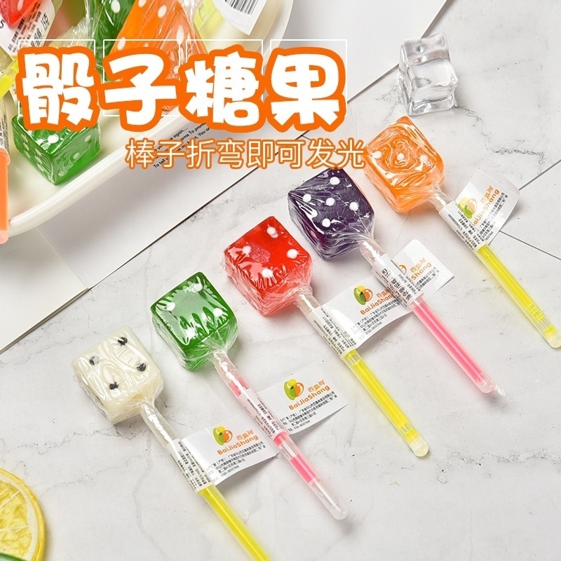 glow stick custom various fruit flavor colorful cube  dice shape lollipop