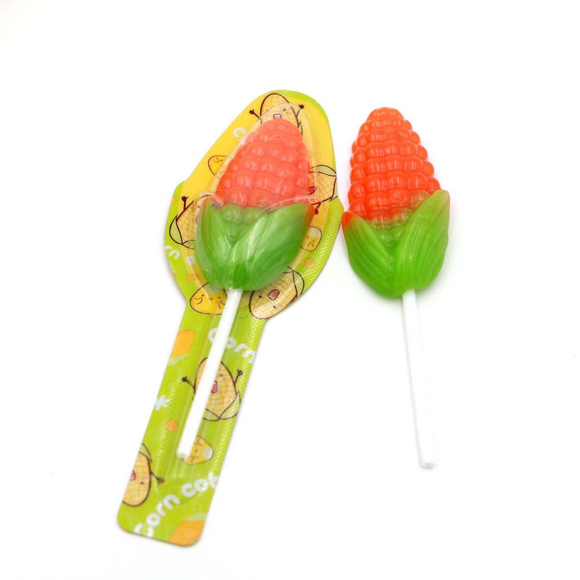 halal fruit flavor sweet corn shaped lollipop hard candy in display box