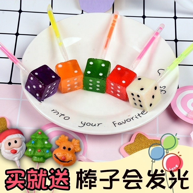 glow stick custom various fruit flavor colorful cube  dice shape lollipop