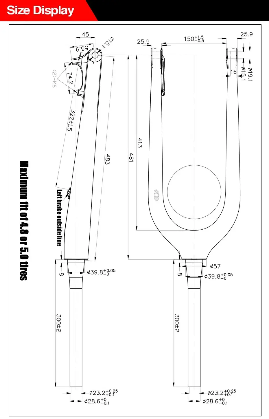 Fat bike fork New 26er*5.0 tire Carbon Fat bicycle Fork 150*15mm Snow Bike Carbon Fork Thru Axle 26inch