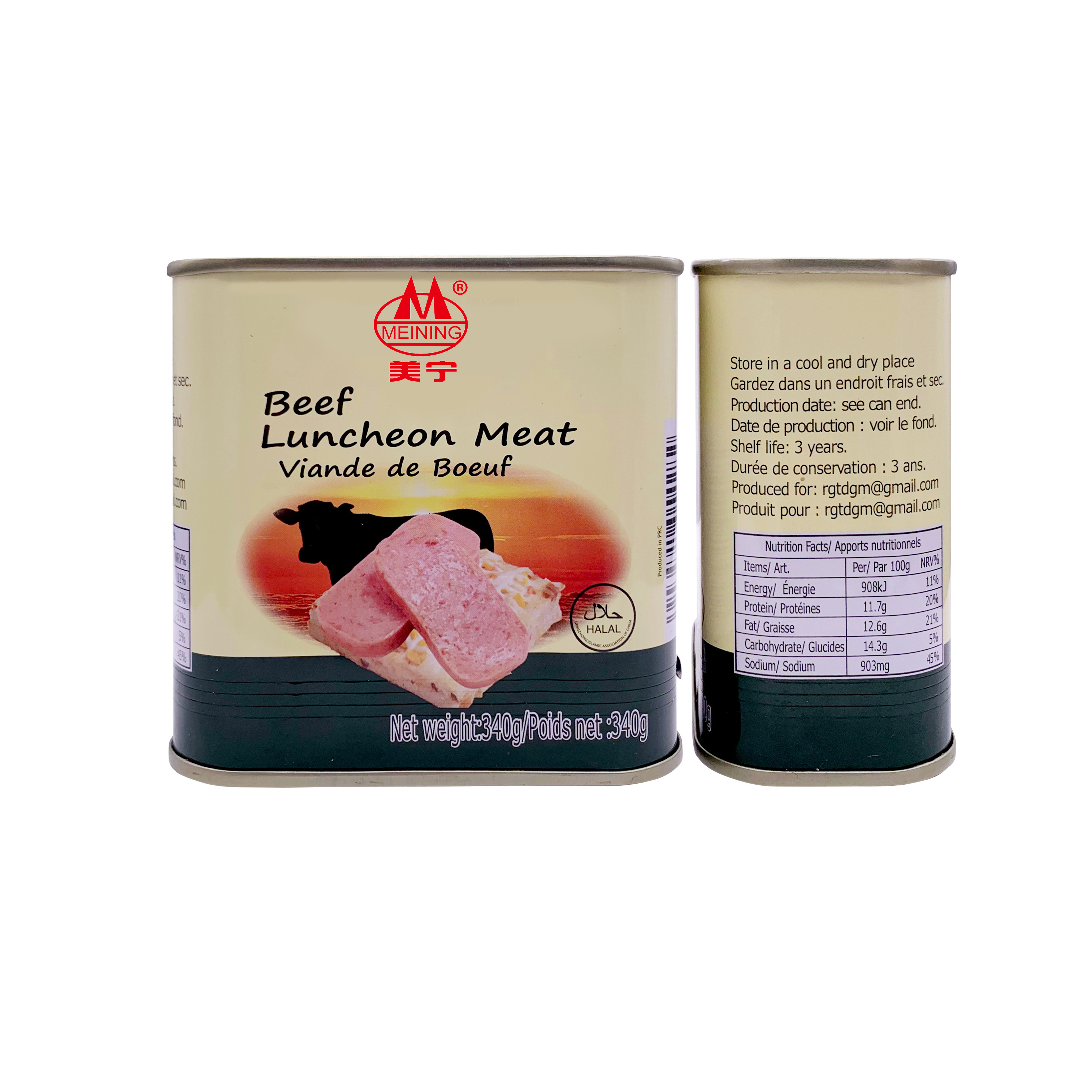 Halal Food certificated canned Beef Luncheon Meat Canned Beef packed in 198g/340g Made by Halal Meat