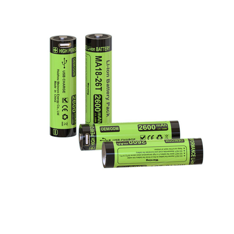 18650 2600mah USB Rechargeable Batteries Li Ion Rechargeable Battery TYPE-C rechargeable flashlight