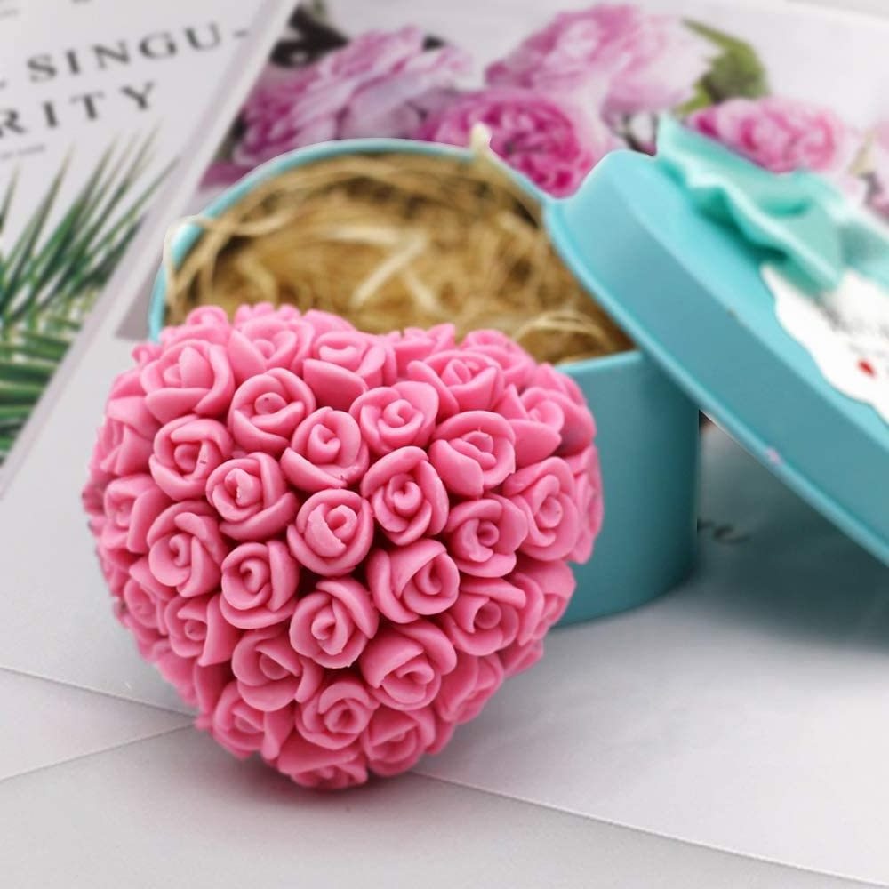 Silicone 3D Rose Flower Love Heart Shape Mold DIY Fondant Sugar Pudding Soap Candle Mould for Wedding Valentine Cake Chocolate