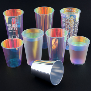 Cup Color Changing Cups Film Bubble Tea Rainbow PP Plastic 90mm Beverage with Lids Boba Tea 16 Oz Plastic Cups