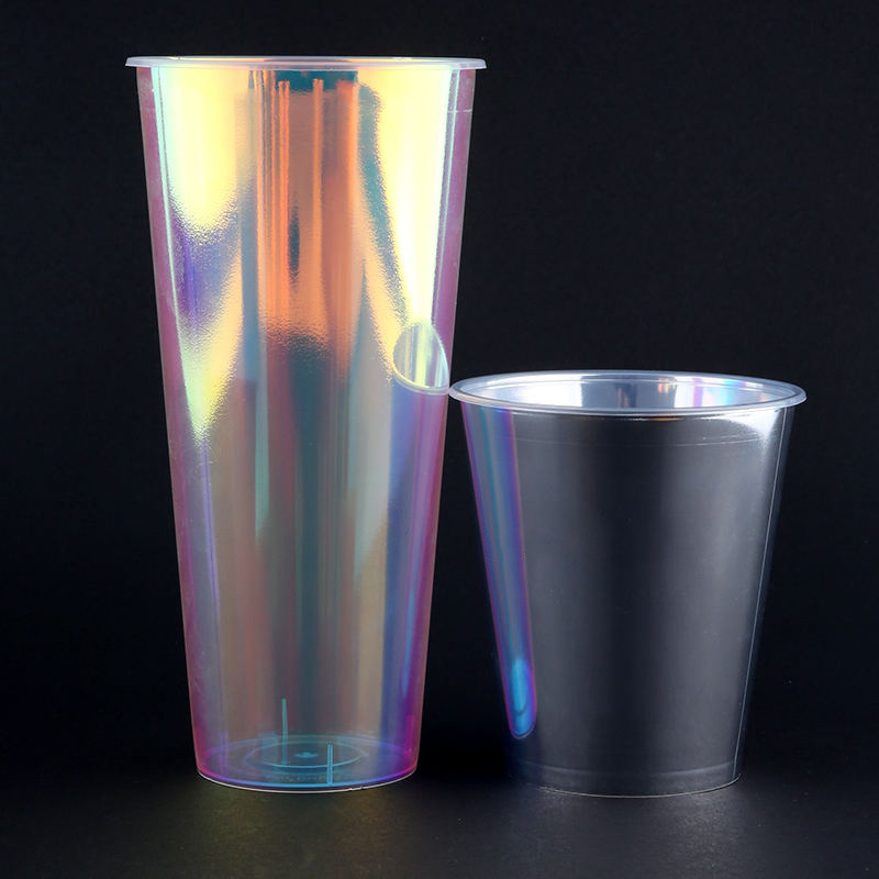 Cup Color Changing Cups Film Bubble Tea Rainbow PP Plastic 90mm Beverage with Lids Boba Tea 16 Oz Plastic Cups