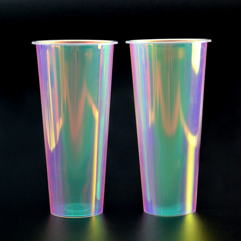 Cup Color Changing Cups Film Bubble Tea Rainbow PP Plastic 90mm Beverage with Lids Boba Tea 16 Oz Plastic Cups