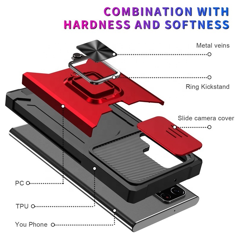 For Samsung Galaxy S24 S23 S22 Ultra + Plus 5G Case with Ring  Kickstand Slide Camera Cover Heavy Duty Protective Wallet Case