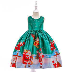 Wholesale girl Christmas princess dress Kids Baby Santa Print frock event party outfits Clothes-SD037C