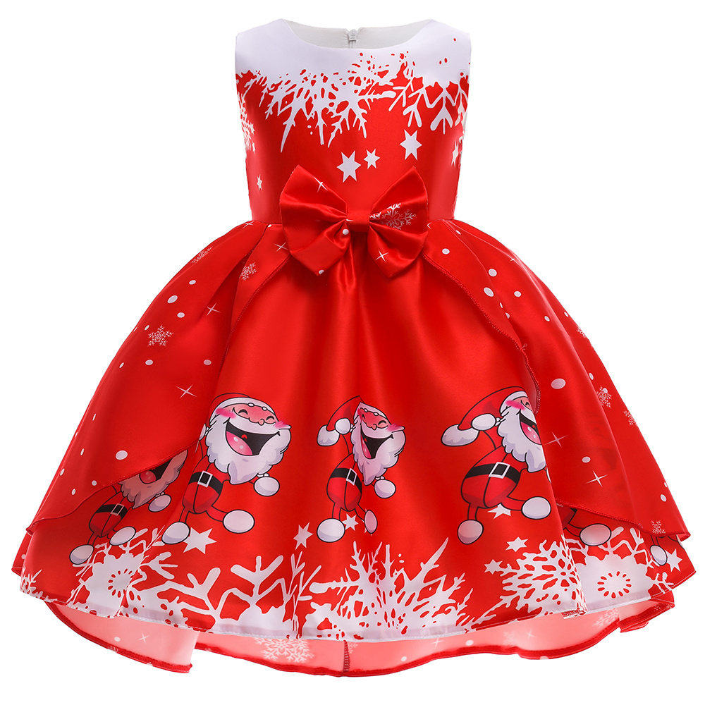 MQATZ Red Kids Girls Christmas Dress Santa Claus Print New Year Party Princess Dresses SD061