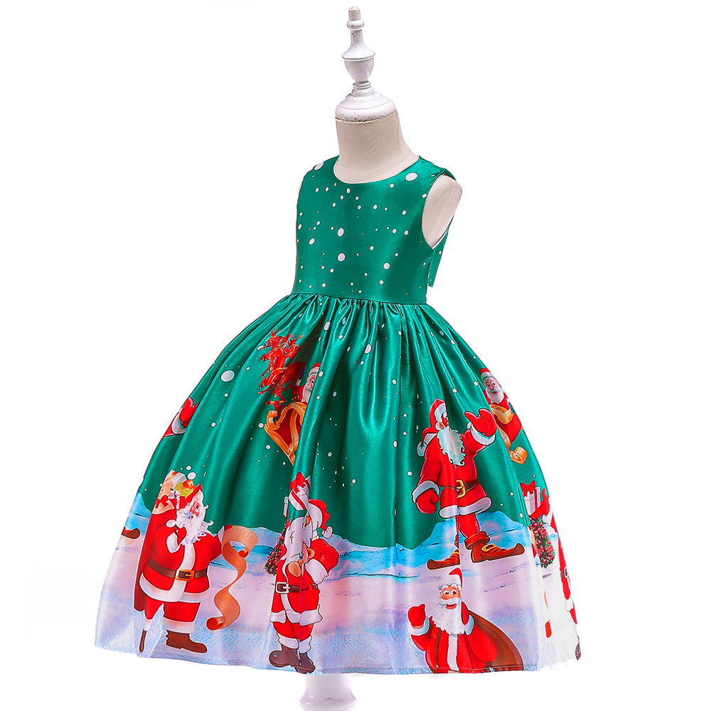 Wholesale girl Christmas princess dress Kids Baby Santa Print frock event party outfits Clothes-SD037C