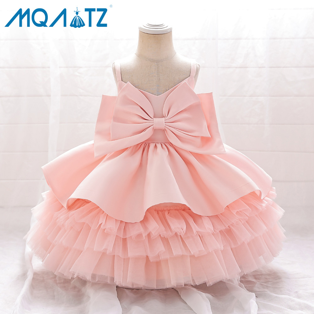 MQATZ elegant good selling princess baby dress with big bow infant 1 year kids tulle layered party dress L2152XZ