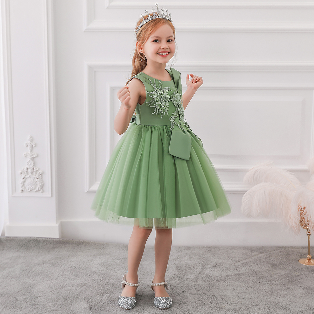 MQATZ Flower Girls Cute Sleeveless Kids Party Dress Big Bow Floral Wedding Birthday Princess Dress