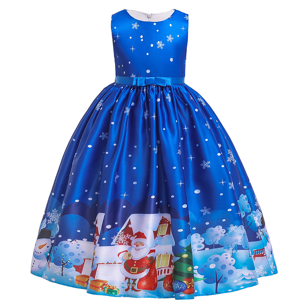 Bulk sale cheap winter short sleeve party outfit christmas girl dress santa claus printing costume SD051