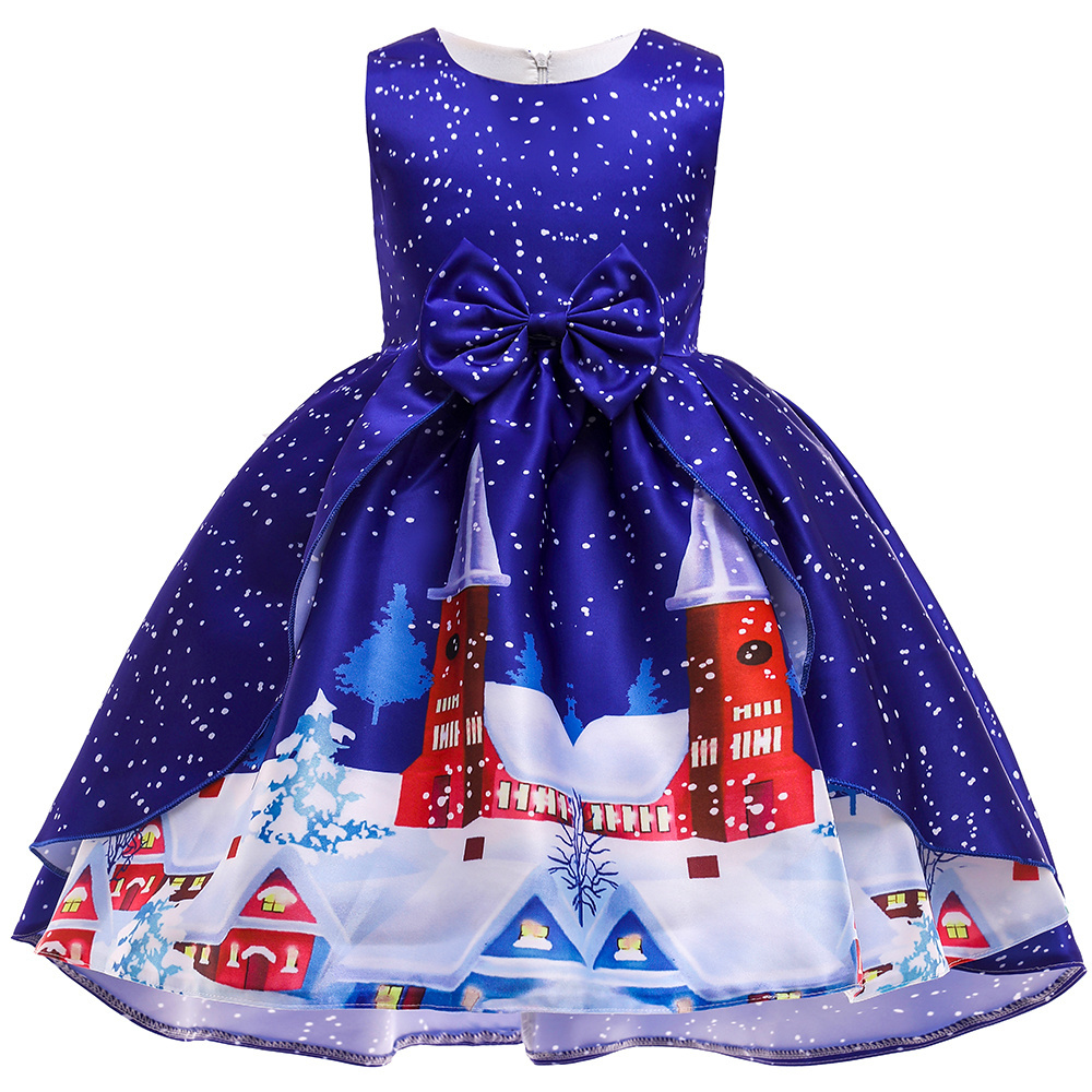 MQATZ Red Kids Girls Christmas Dress Santa Claus Print New Year Party Princess Dresses SD061