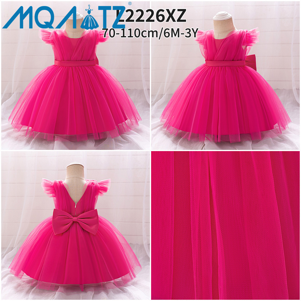 MQATZ Rose Red Tulle Mesh Wedding Baby Girl Dress Toddler Birthday Party Princess Dresses for Kids L2226XZ