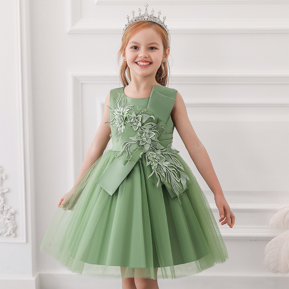 MQATZ Flower Girls Cute Sleeveless Kids Party Dress Big Bow Floral Wedding Birthday Princess Dress