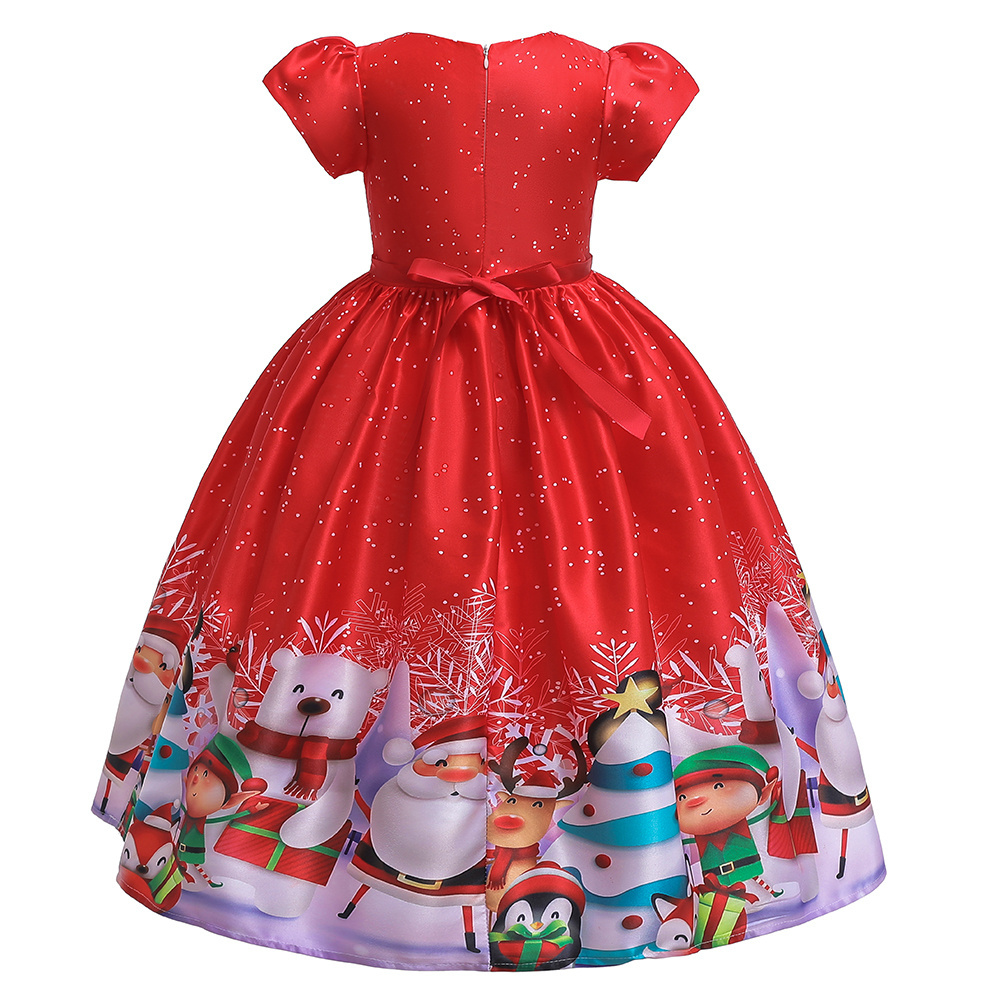 Wholesale winter short sleeve party outfit christmas girl dress santa claus printing costume SD052