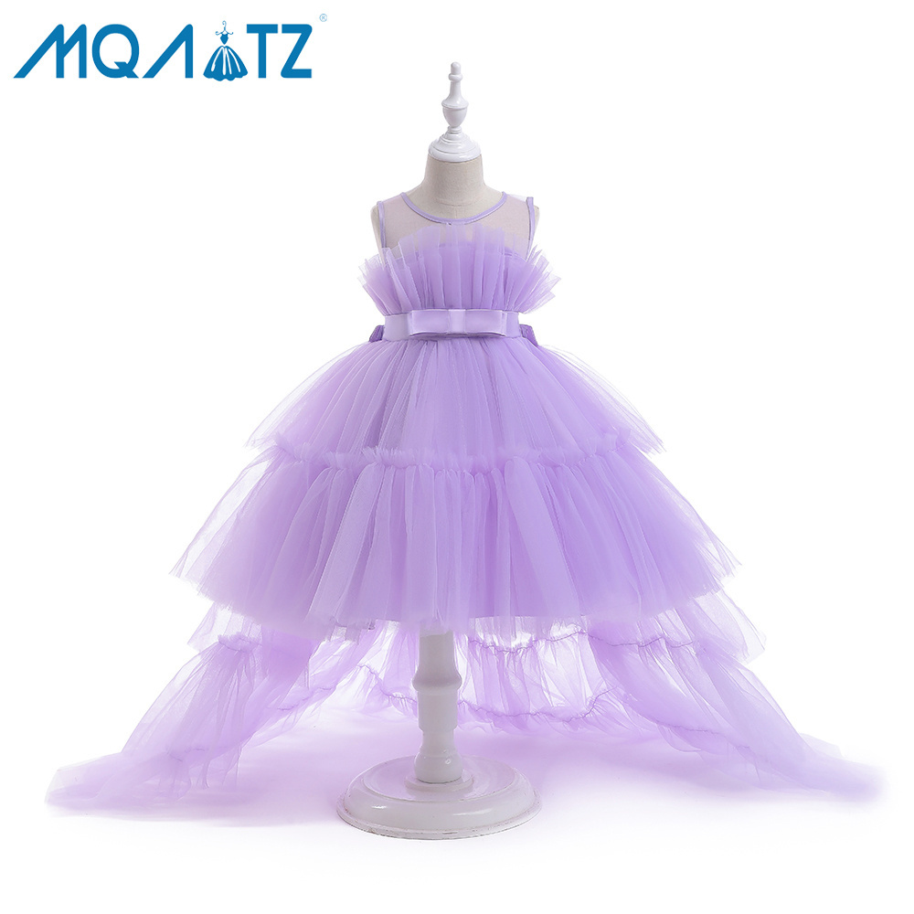 MQATZ Big Bow Sequins European Style Children Wedding Princess Dress Kids Girl Long Tail Evening Gowns