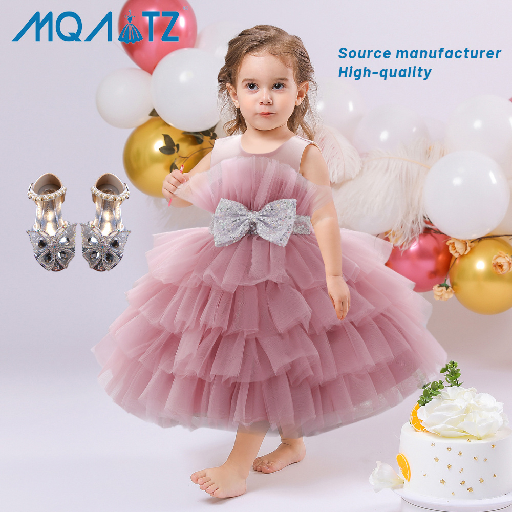 MQATZ Children Dress 2023 Layered Bow Sleeveless For Party  Dress Girls Fashion Factory Price Dresses For Baby Gowns