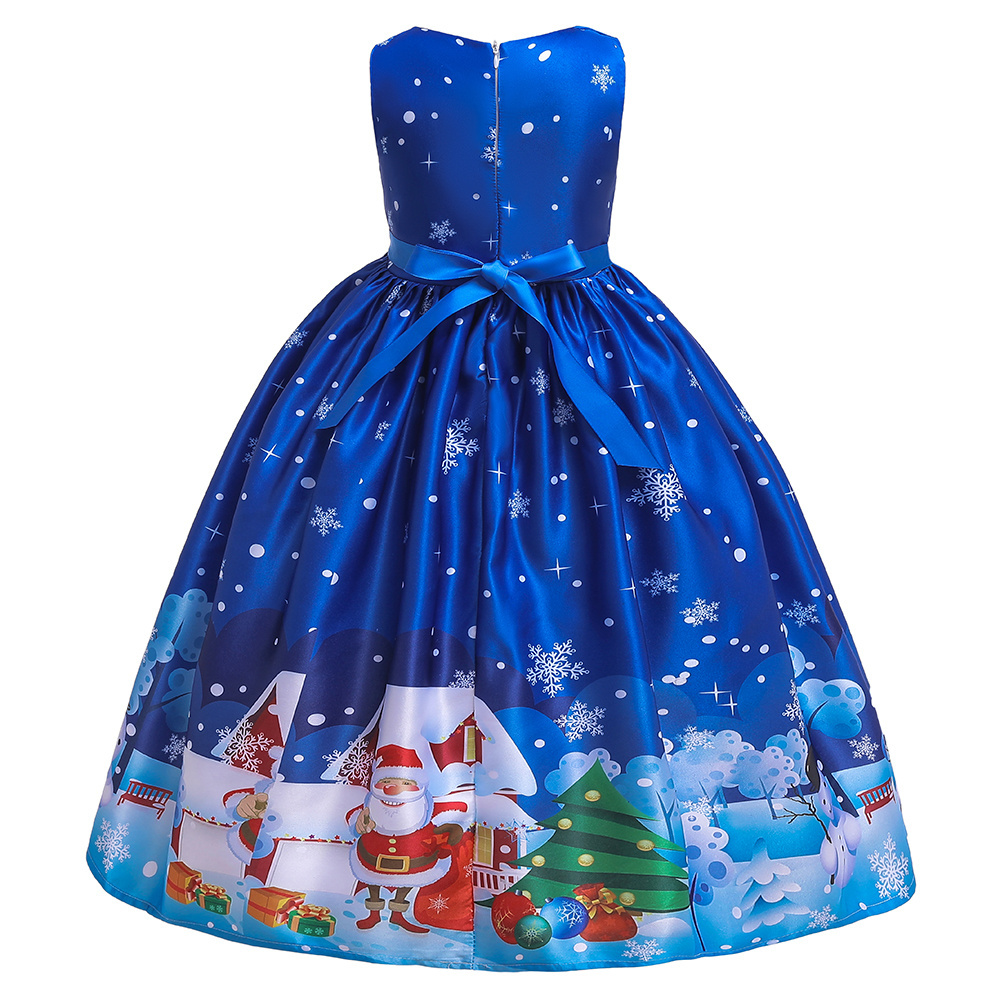 Bulk sale cheap winter short sleeve party outfit christmas girl dress santa claus printing costume SD051