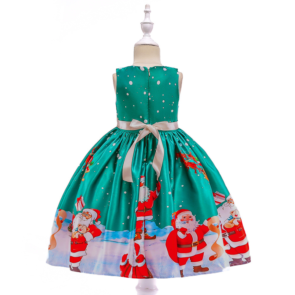 Wholesale girl Christmas princess dress Kids Baby Santa Print frock event party outfits Clothes-SD037C