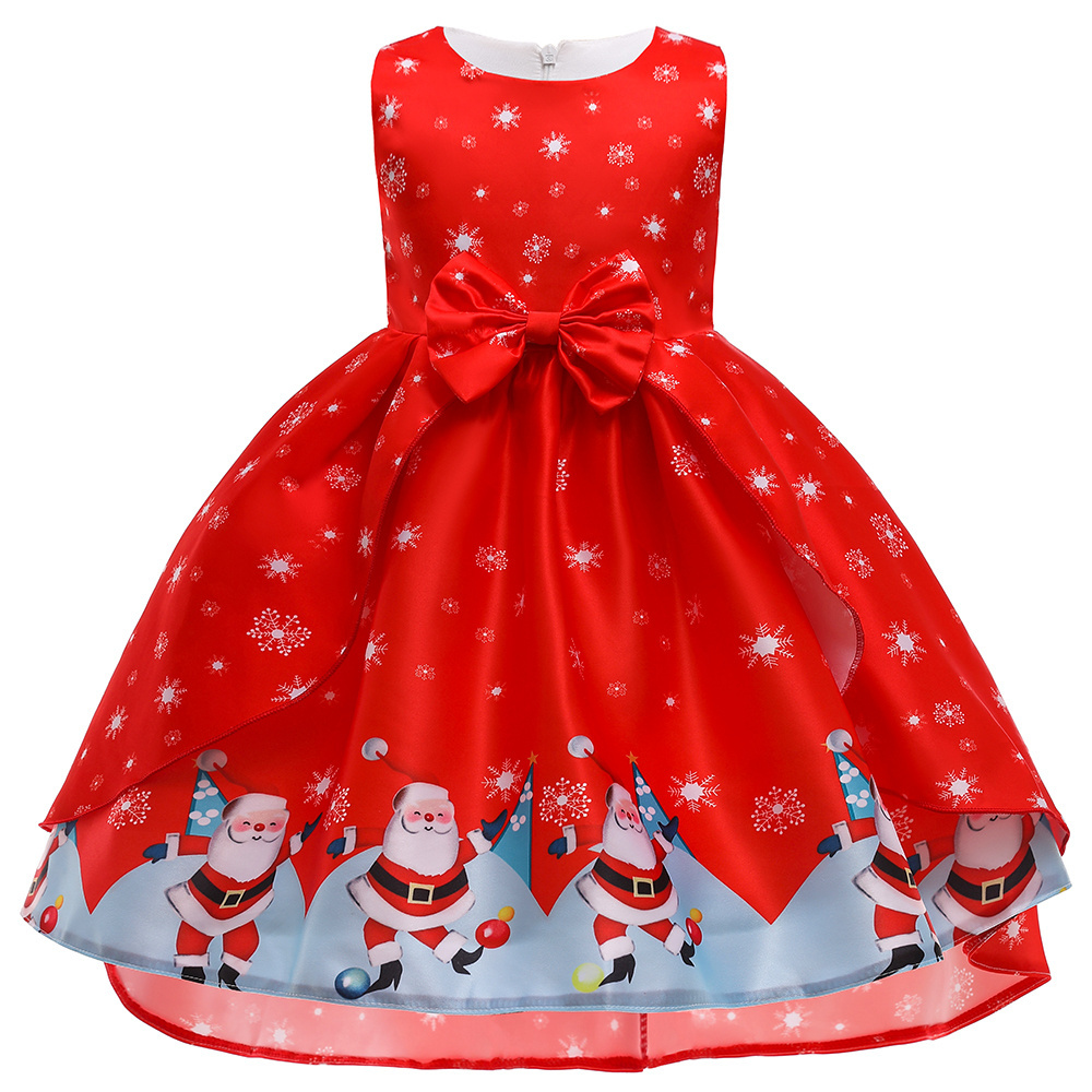 MQATZ Red Kids Girls Christmas Dress Santa Claus Print New Year Party Princess Dresses SD061