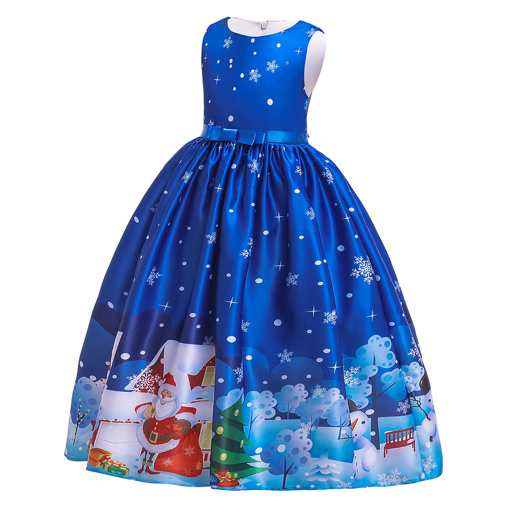 Bulk sale cheap winter short sleeve party outfit christmas girl dress santa claus printing costume SD051