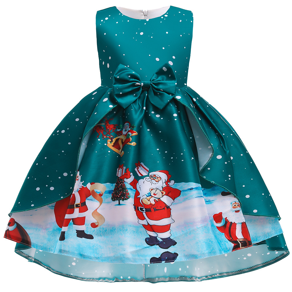 MQATZ Red Kids Girls Christmas Dress Santa Claus Print New Year Party Princess Dresses SD061