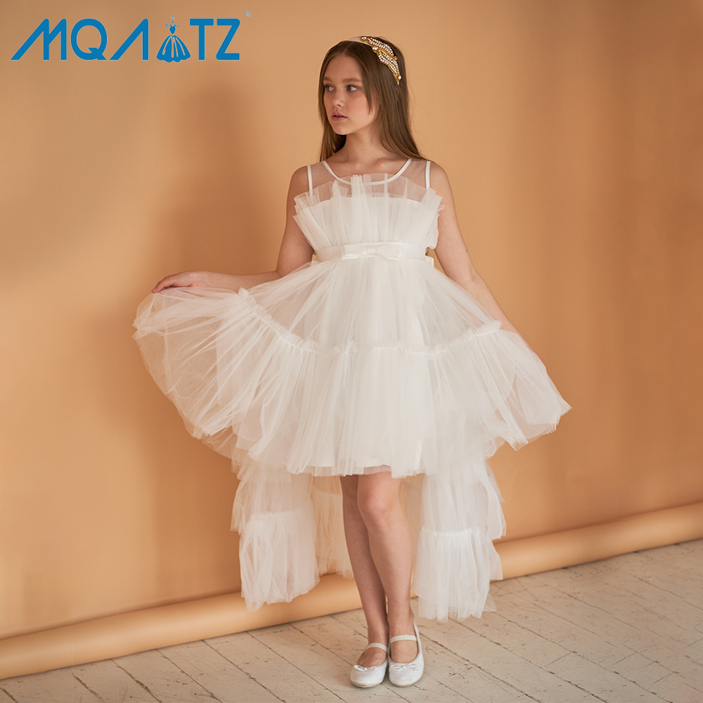 MQATZ Big Bow Sequins European Style Children Wedding Princess Dress Kids Girl Long Tail Evening Gowns