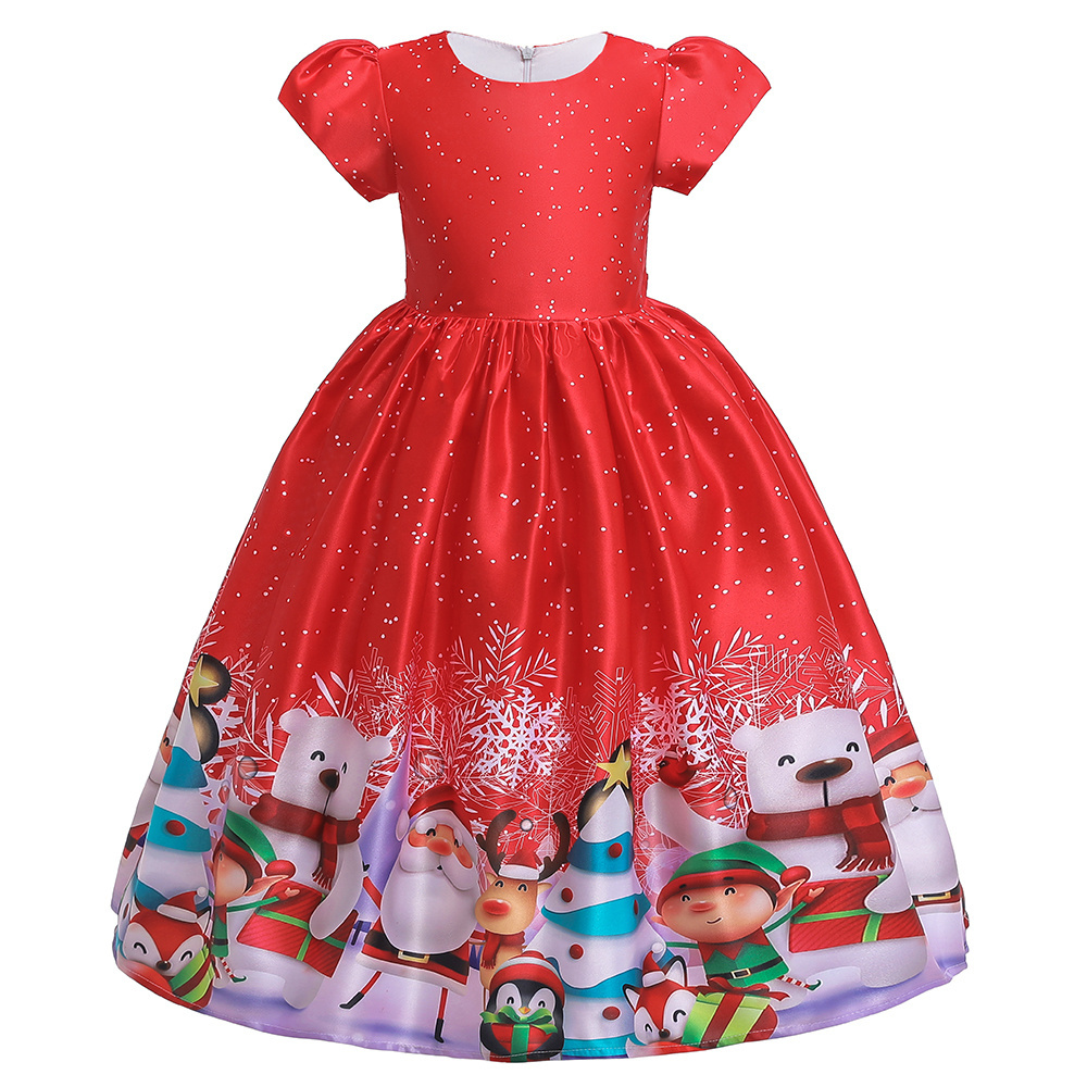 Wholesale winter short sleeve party outfit christmas girl dress santa claus printing costume SD052