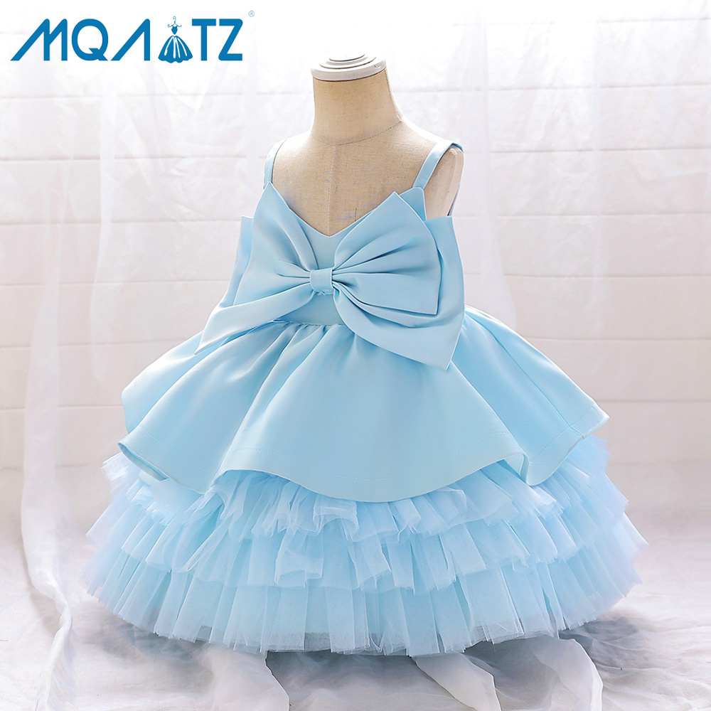 MQATZ elegant good selling princess baby dress with big bow infant 1 year kids tulle layered party dress L2152XZ