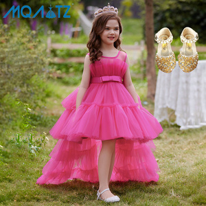 MQATZ Big Bow Sequins European Style Children Wedding Princess Dress Kids Girl Long Tail Evening Gowns