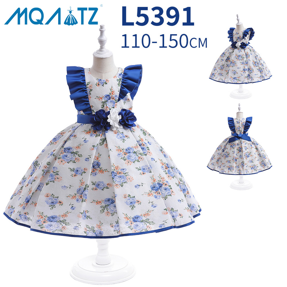 MQATZ Hot Sale Puffy Sleeves Print Flower Gilr Party Dress Children  Evening Dresses For Wedding L5391