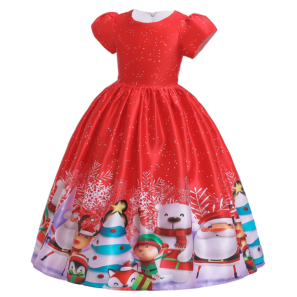 Wholesale winter short sleeve party outfit christmas girl dress santa claus printing costume SD052