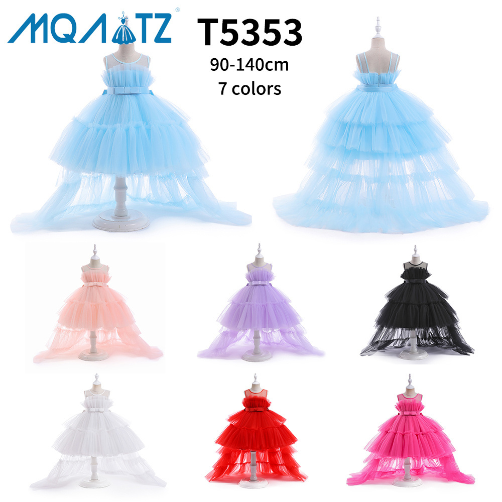 MQATZ Big Bow Sequins European Style Children Wedding Princess Dress Kids Girl Long Tail Evening Gowns