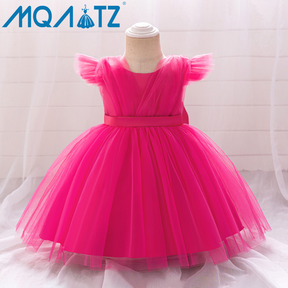 MQATZ Rose Red Tulle Mesh Wedding Baby Girl Dress Toddler Birthday Party Princess Dresses for Kids L2226XZ