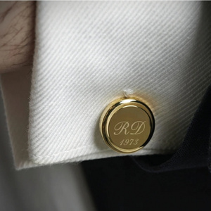 Men's  plated Round Sublimation Gold Personalised Engraved Initial Cuff link Blank Shirts Stainless Customise Name Cufflinks