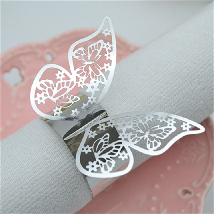 Nice gold laser cut butterfly napkin ring wedding table decoration for wholesale