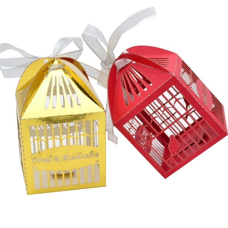 new product paper favor box hollow laser cut wedding bird cages paper box wedding favor gift box