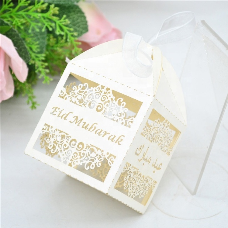 Custom Arabic Eid Mubarak laser cut gold silver gift box