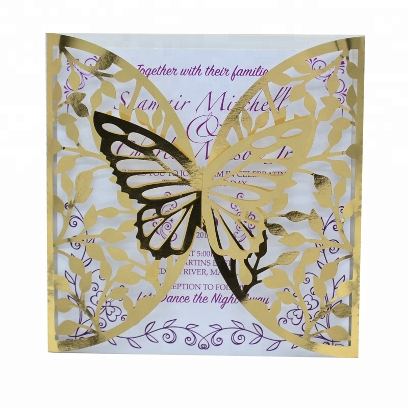 unique wedding invitation cards laser cut butterflies flying wedding invitation card