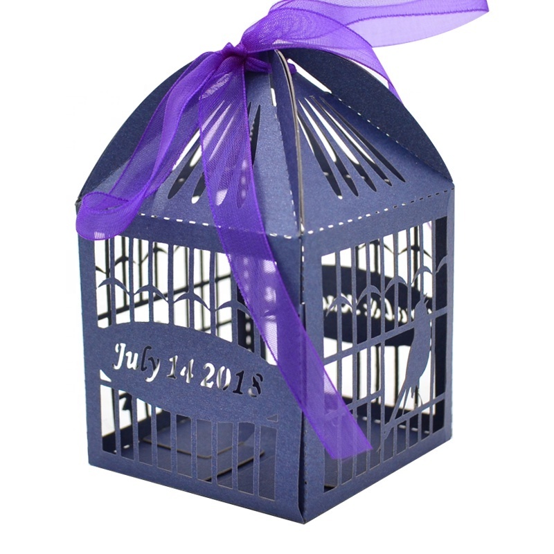 new product paper favor box hollow laser cut wedding bird cages paper box wedding favor gift box