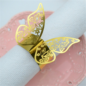 Nice gold laser cut butterfly napkin ring wedding table decoration for wholesale