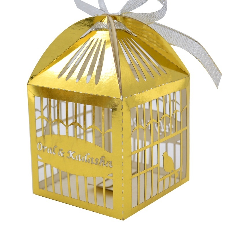 new product paper favor box hollow laser cut wedding bird cages paper box wedding favor gift box