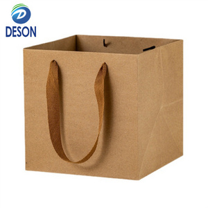 Deson Reusable Custom Protection Growing Black Brown Kraft Paper Square Bottom Luxury Shopping Gift Bag with Logo