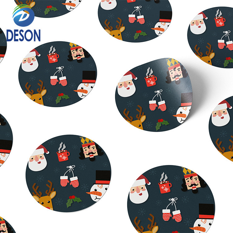 Deson Printing Waterproof  Adhesive Cartoon Christmas Cute Stickers Custom christmas trees Vinyl Die Cut Sticker