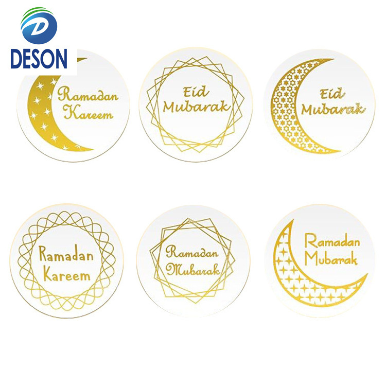 Deson Muslim Eid Mubarak Party Decoration Wholesale Moon Star Pattern Glow Halogram Window Foil Round Stickers for Kids