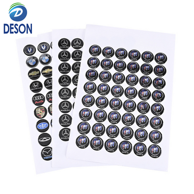 Deson Custom clear epoxy resin label dome logo sticker self adhesive 3D crystal metal printing epoxy decal sticker